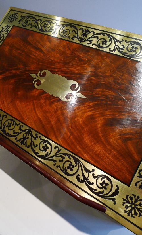 fig 3. Grandest Antique English Brass & Ebony Inlaid Mahogany Writing Slope c.1840