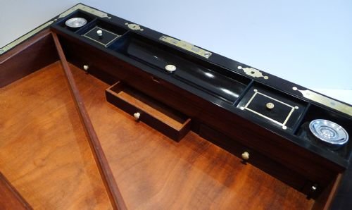 fig 4. Grandest Antique English Brass & Ebony Inlaid Mahogany Writing Slope c.1840