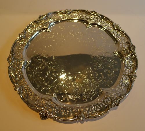 Stunning Antique English Silver Plated Salver - Pierced & Engraved - Reg. 1846