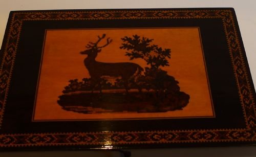 fig 1. Antique English Tunbridge Ware Box With Stag c.1860