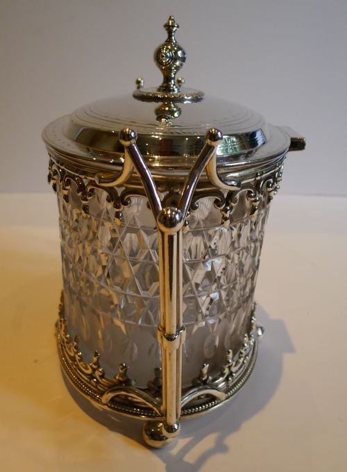fig 1. Grand Antique English Cut Crystal and Silver Plated Biscuit Box c.1860