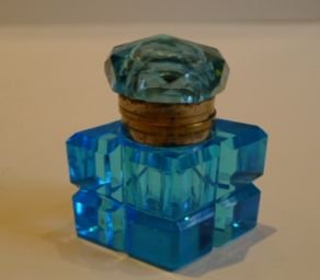 Antique English Peacock Blue Inkwell C.1890