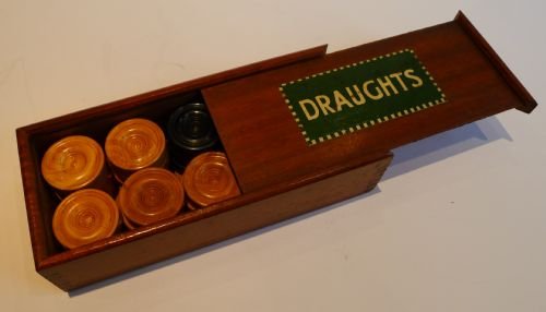 Antique Boxed Boxwood & Ebony Draughts / Checkers by Jacques, London C.1910