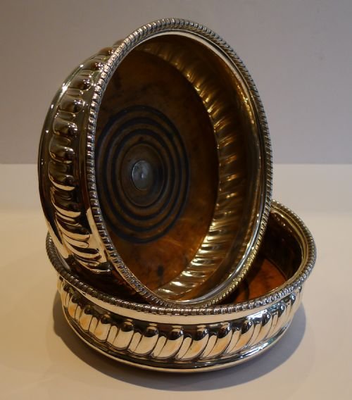 Pair Large Georgian Sheffield Plate Wine Coasters C.1830
