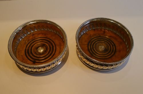 fig 1. Pair Large Georgian Sheffield Plate Wine Coasters c.1830