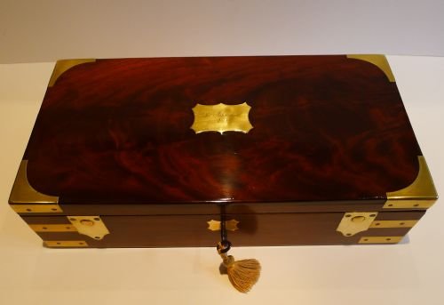 fig 1. Antique English Brass Bound Military Mahogany Box c.1830 - Royal Navy