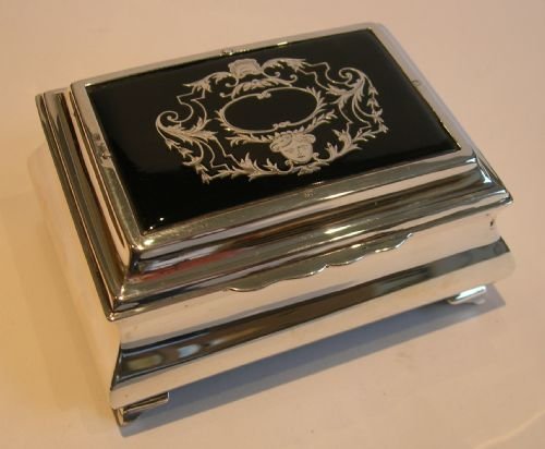 English Sterling Silver and Tortoise Shell Jewelry Box - Pique Inlay