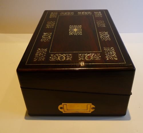 fig 1. William IV Rosewood Writing Slope / Lap Desk c.1830 - Intricate Mother of Pearl Inlay