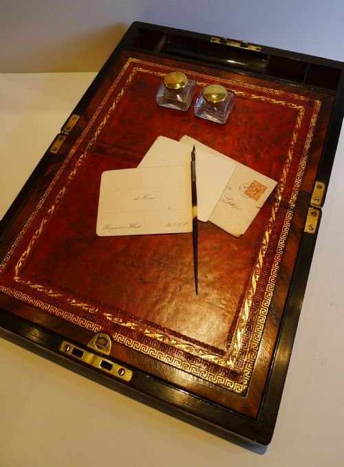 fig 2. William IV Rosewood Writing Slope / Lap Desk c.1830 - Intricate Mother of Pearl Inlay