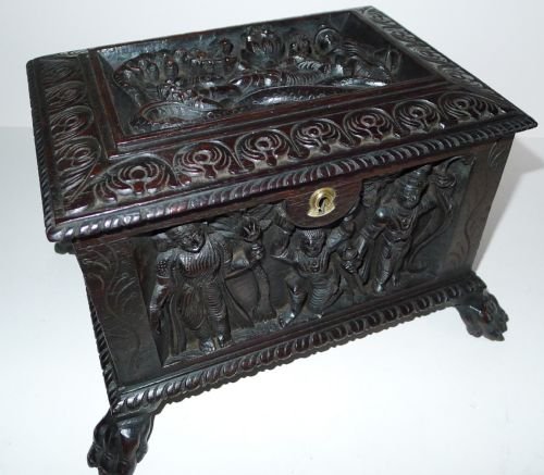 Stunning Antique Indian Carved Rosewood Box / Casket C.1820