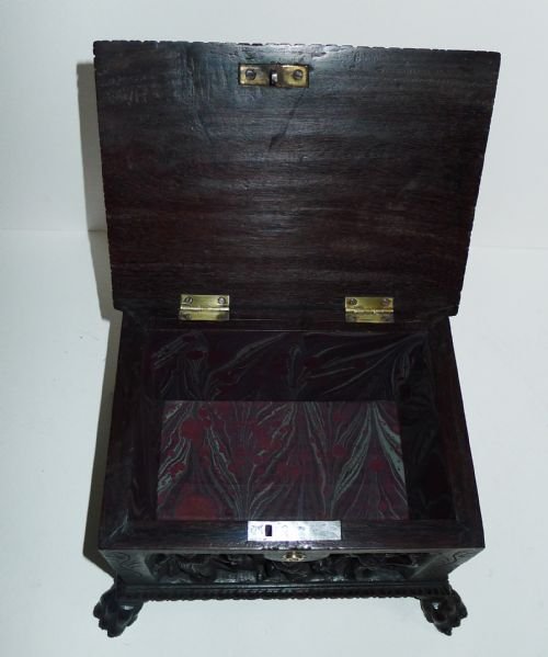 fig 1. Stunning Antique Indian Carved Rosewood Box / Casket c.1820