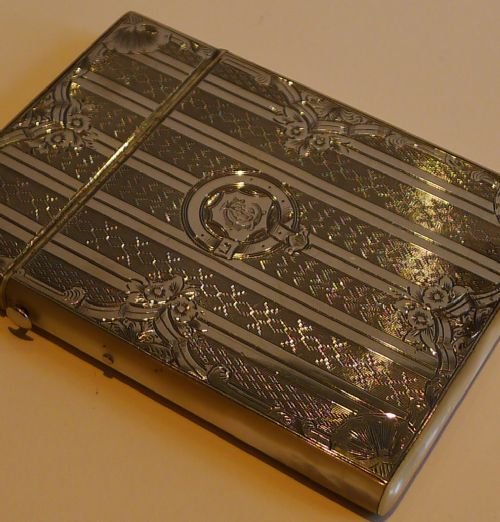 fig 1. Unusual Antique English Sterling Silver & Mother of Pearl Card Case c.1870