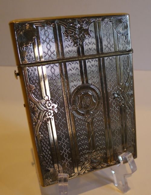 Unusual Antique English Sterling Silver & Mother of Pearl Card Case C.1870