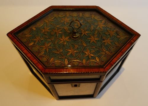 fig 1. Rare Large George III Octagonal Rolled Paper or Quillwork Tea Caddy c.1790