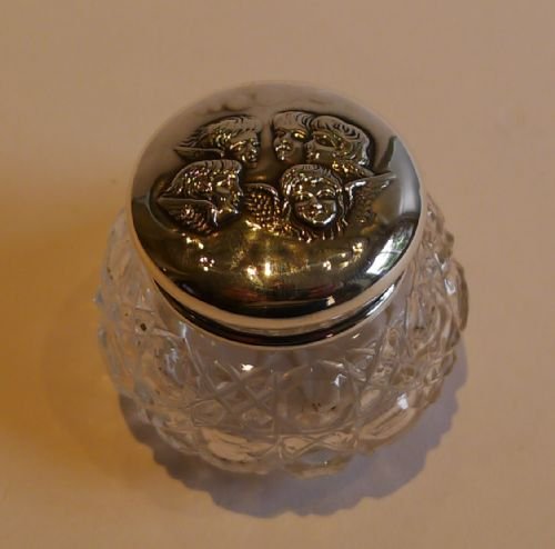 Small Antique Sterling Silver Topped Vanity Jar - Reynold's Angels