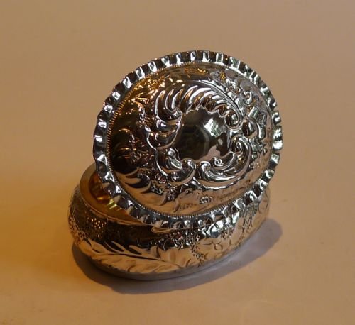 Antique English Embossed Sterling Silver Pill Box - 1895