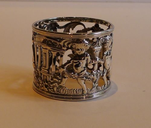 Fabulous Antique English Sterling Silver Napkin Ring - Cherubs - 1900