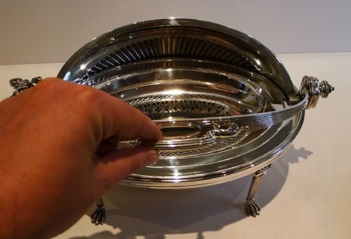 fig 1. Rare Antique English Silver Plated Revolving Breakfast / Serving Dish c.1886