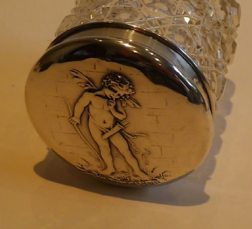 Charming Antique English Vanity Jar - Sterling Silver Lid - Cherub - 1905