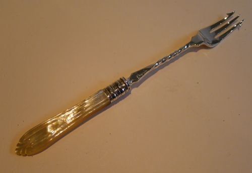 Antique English Silver Plate & Mother of Pearl Pickle Fork C.1890