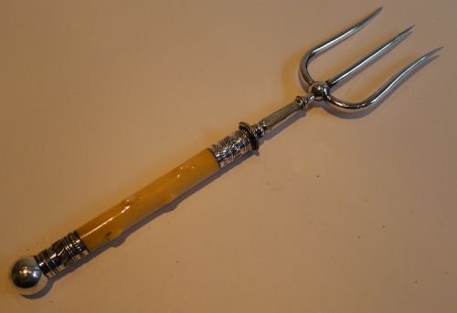Handsome Silver Plated & Carved Ivory Bread Fork C.1890