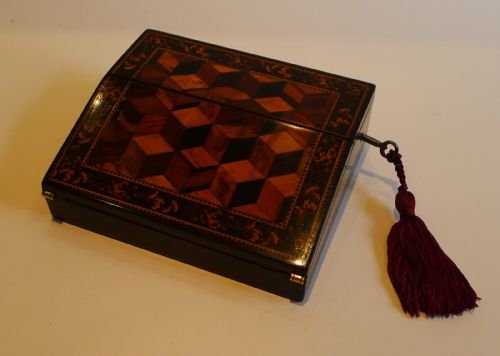 Rare Miniature Tunbridge Ware Lap Desk - Apprentice Piece .C1860