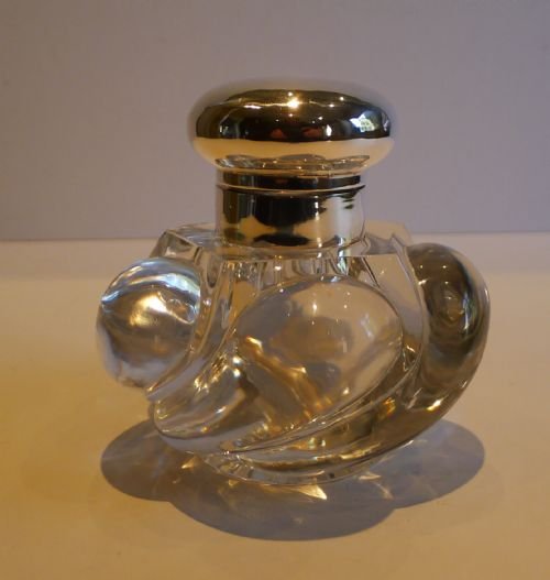 Unusual & Stylish Swirled Glass & Sterling Silver Inkwell