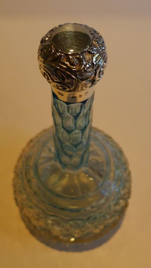 fig 2. Large Victorian English Blue Glass & Sterling Silver Perfume Bottle - 1896