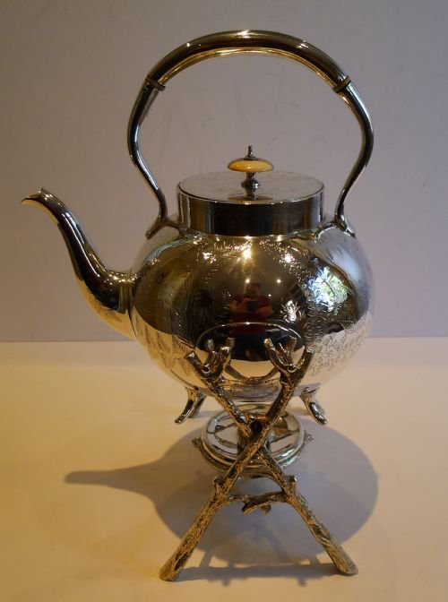 Antique English Fern Engraved Spirit Kettle C.1880
