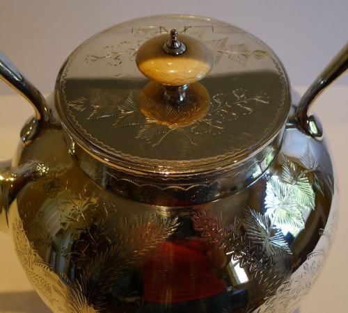 fig 1. Antique English Fern Engraved Spirit Kettle c.1880