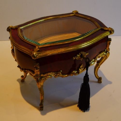 Stunning Antique French Tortoise Shell & Bronze Dore Vitrine Jewelry Box C.1850