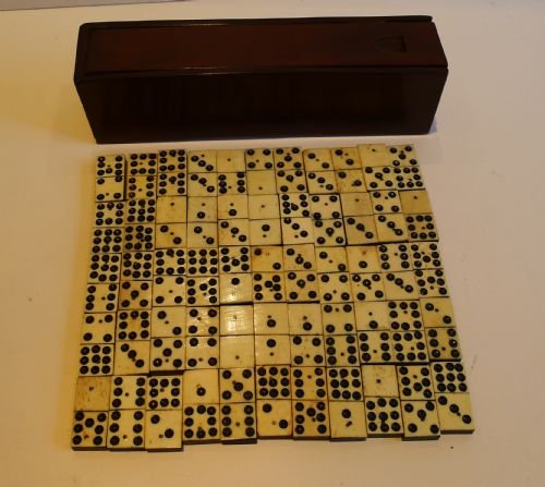Unusual Small Antique English Set Double Nines Dominoes - Original Box C.1890