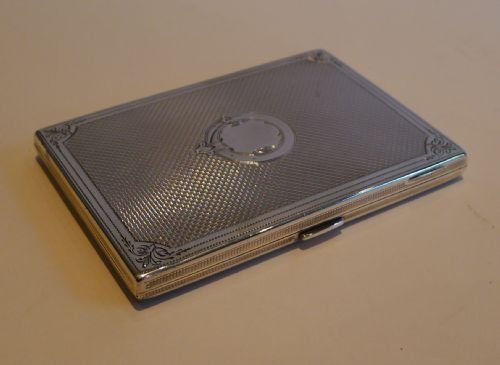 Handsome English Victorian Engine Turned Wallet / Card Case - Sterling Silver - 1869