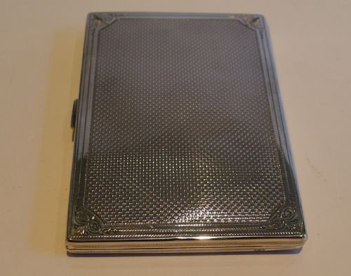 fig 1. Handsome English Victorian Engine Turned Wallet / Card Case - Sterling Silver - 1869