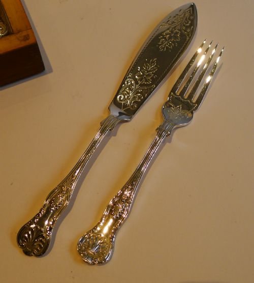 fig 1. Antique English Silver Plated Fish Knives & Forks For Twelve c.1890