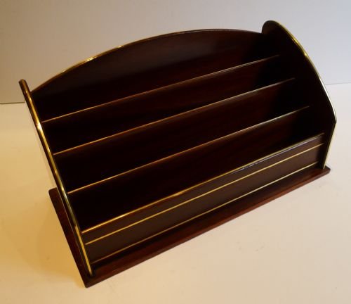 Antique French Mahogany & Brass Stationery Caddy / Letter Holder C.1900