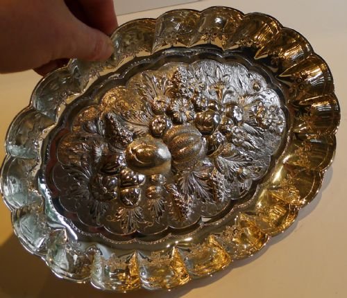 Stunning Antique English Silver Plated Fruit Dish - Hand Chased, C.1890
