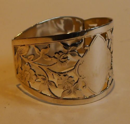 Pretty Antique Pierced / Reticulated English Sterling Silver Napkin Ring - Roses