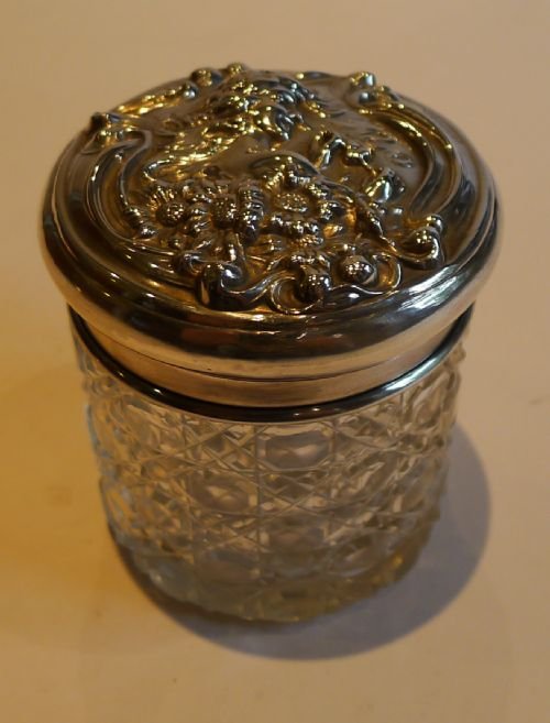 fig 1. Antique English Sterling Silver Lidded Vanity Jar - Figural - Art Nouveau