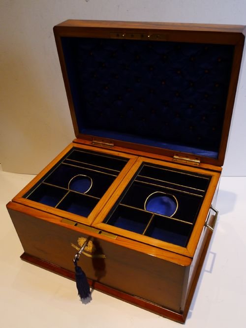 Large Antique English Walnut Jewelry Box - Pristine Original Interior - Dated 1891