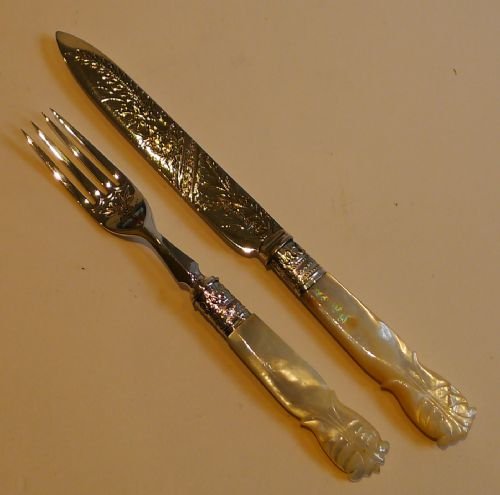 fig 1. Magnificent Set 12 Fruit Knives & Forks / Mother of Pearl Handles by ROBERT FEAD MOSLEY