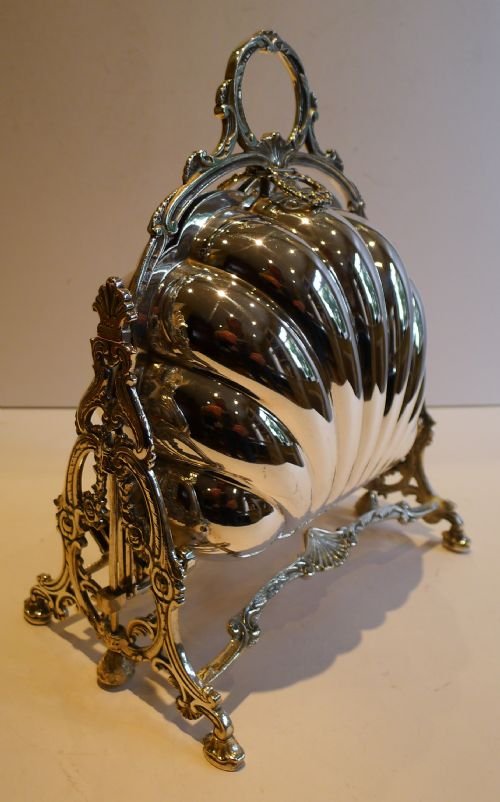 Magnificent Shell Shaped Folding Biscuit Box - Gilded Interior by Daniel George Collins, London