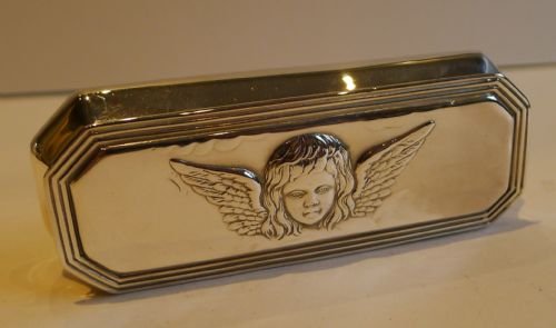 Handsome Antique English Sterling Silver Box - Angel - Edwardian - 1905