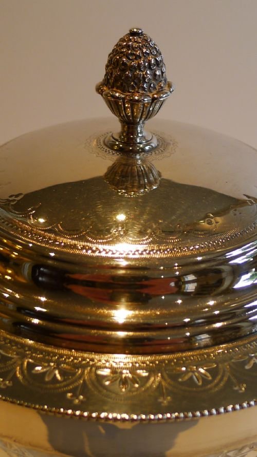 fig 1. Antique Cut Crystal and Silver Plated Biscuit Barrel / Box by John Grinsell & Sons