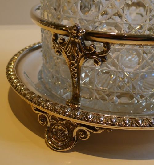 fig 2. Antique Cut Crystal and Silver Plated Biscuit Barrel / Box by John Grinsell & Sons