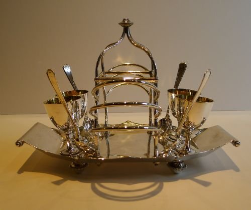 Antique English Silver Plated Egg Cruet with Integral Toast Rack by Benetfink, London