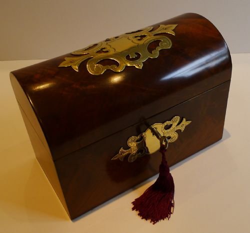 Handsome Domed Walnut Stationery / Letter Box - Brass Mounts C.1860