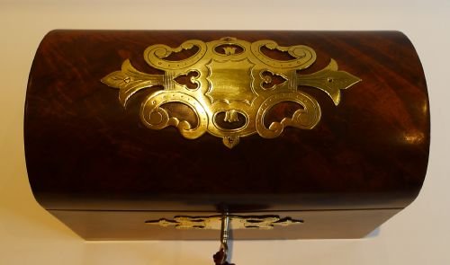 fig 1. Handsome Domed Walnut Stationery / Letter Box - Brass Mounts c.1860