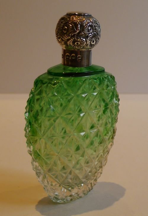 Stunning Antique English Cut Crystal & Sterling Silver Perfume Bottle / Flask