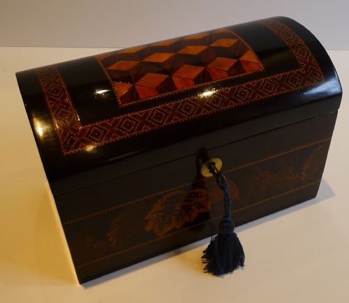 Stunning Antique English Tunbridge Ware Tea Caddy C.1850